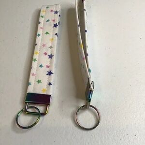Keychain Wristlet Pastel Stars on White with iridescent Hardware handmade New